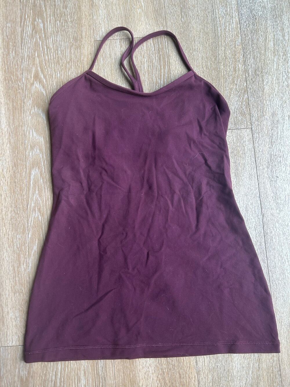 Lululemon Power Y Tank Top Size 8 Burgundy Maroon Built In Bra Camisole Yoga